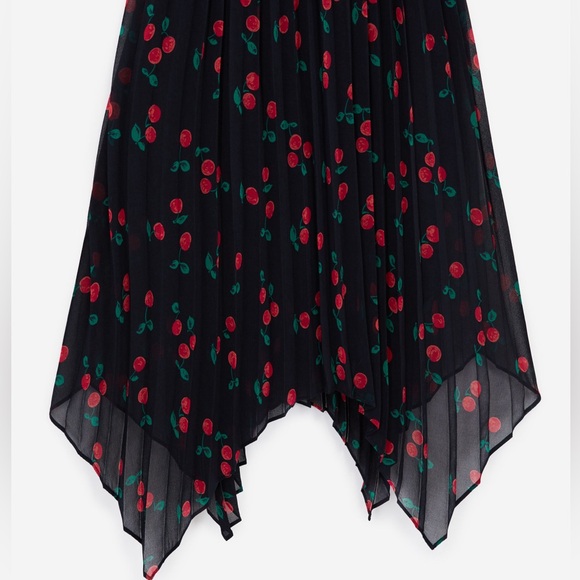 NWOT THE KOOPLES Pleated Navy Blue Midi Dress with Floral/Cherry Motif Size M - Picture 5 of 9